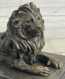 Male Guardian Lion Bronze Sculpture Marble Base Antoine Barye 7" x 12"