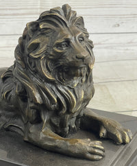 Male Guardian Lion Bronze Sculpture Marble Base Antoine Barye 7" x 12"