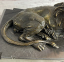 Male Guardian Lion Bronze Sculpture Marble Base Antoine Barye 7" x 12"