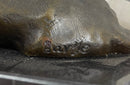 Male Guardian Lion Bronze Sculpture Marble Base Antoine Barye 7" x 12"