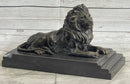 Male Guardian Lion Bronze Sculpture Marble Base Antoine Barye 7" x 12"