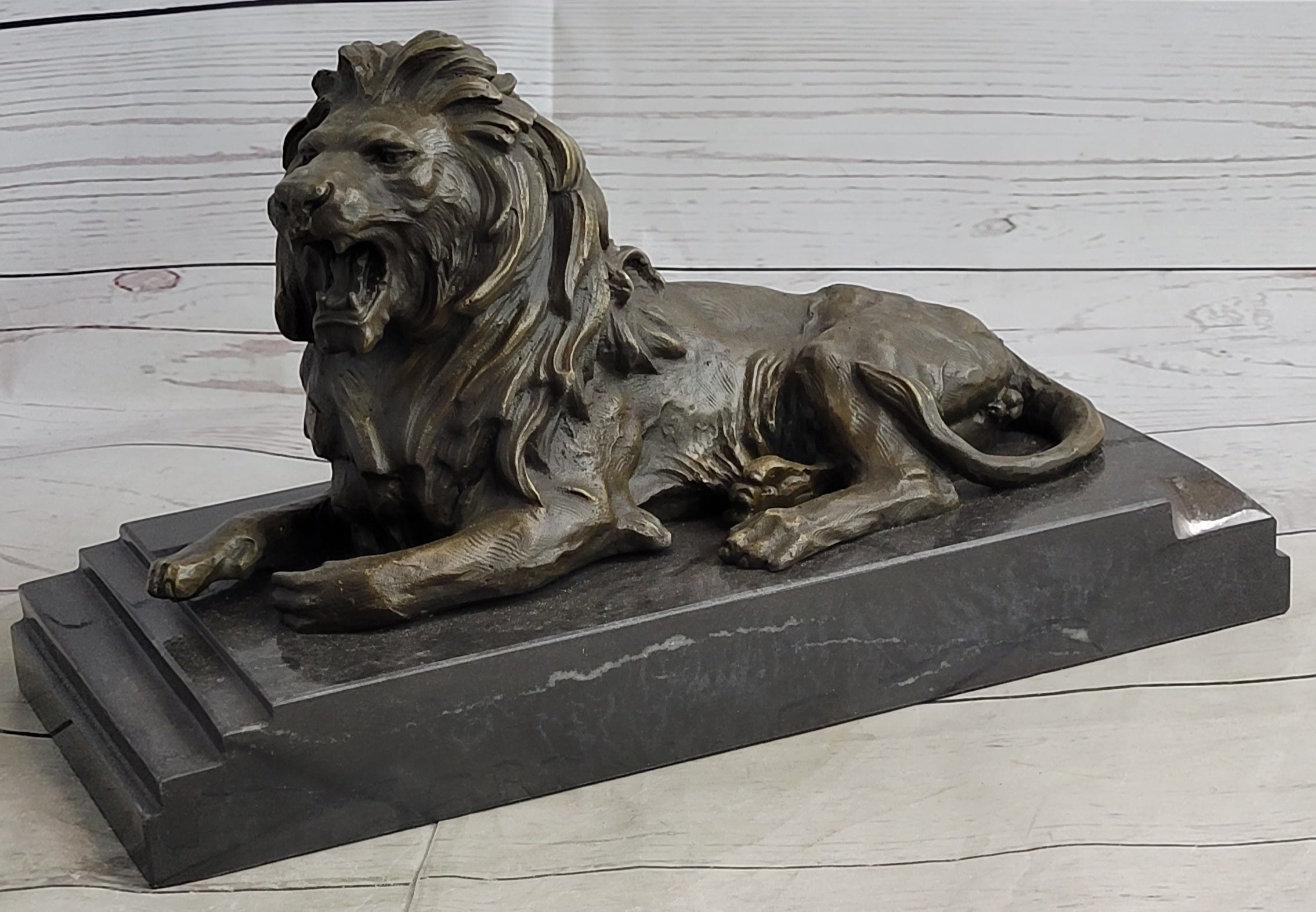 Antoine Barye Recumbent Guardian Lion Bronze Sculpture