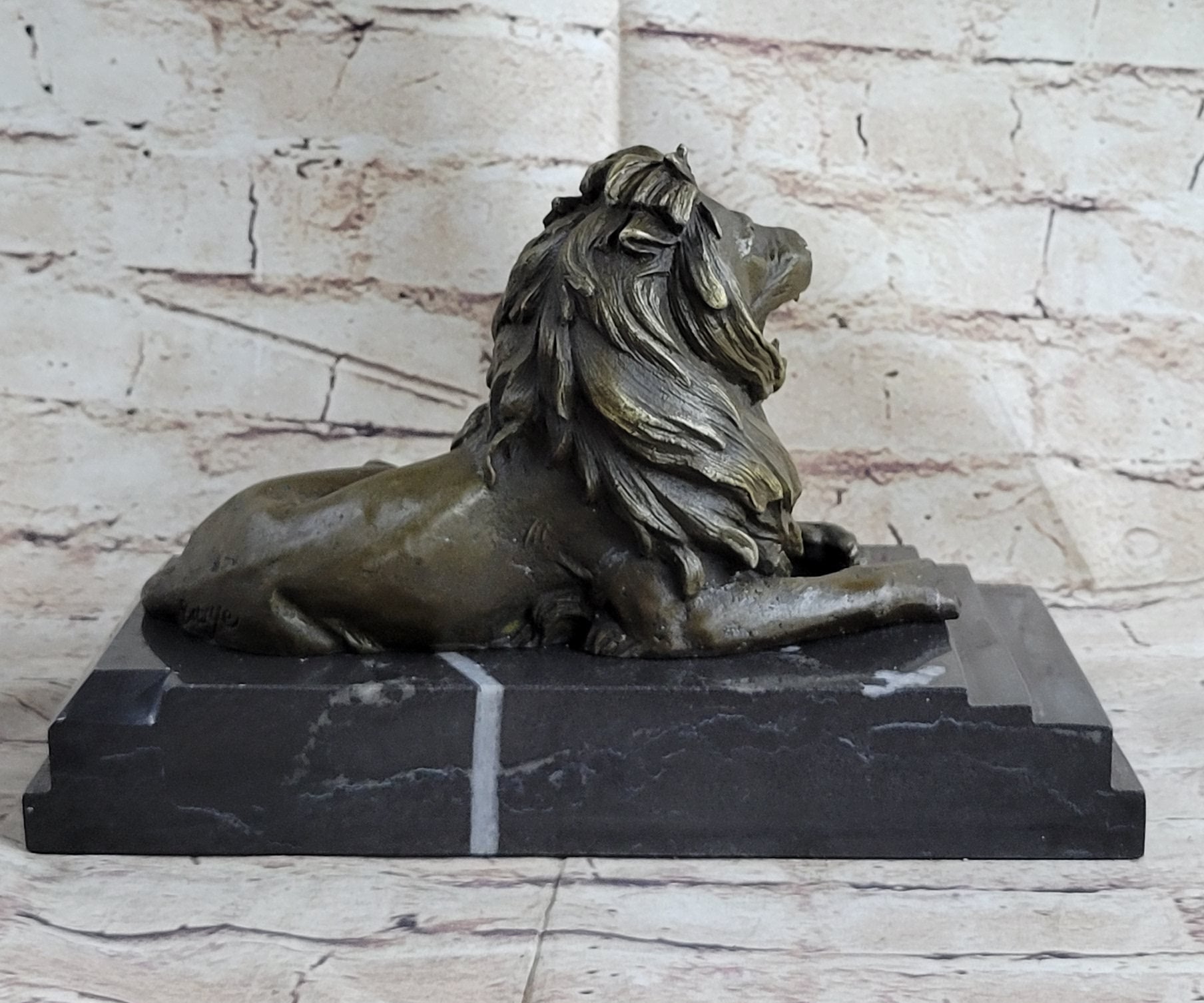 Signed Barye King Of Jungle Lion Bronze Sculpture Art Deco