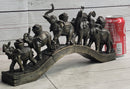 Elephants Crossing Bridge Carrying Money Bronze Sculpture