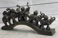 Elephants Crossing Bridge Carrying Money Bronze Sculpture