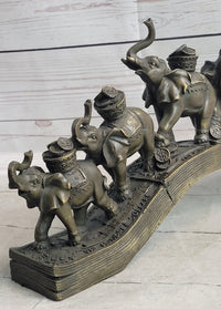 Elephants Crossing Bridge Carrying Money Bronze Sculpture