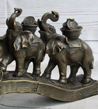 Elephants Crossing Bridge Carrying Money Bronze Sculpture