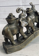 Elephants Crossing Bridge Carrying Money Bronze Sculpture