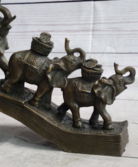 Elephants Crossing Bridge Carrying Money Bronze Sculpture