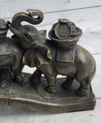 Elephants Crossing Bridge Carrying Money Bronze Sculpture