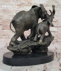 Bronze Elephant and Calf Sculpture on Marble Base by Barye