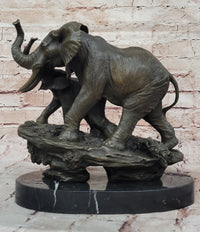 Bronze Elephant and Calf Sculpture on Marble Base by Barye