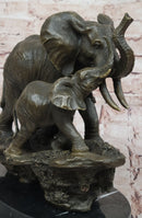 Bronze Elephant and Calf Sculpture on Marble Base by Barye