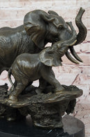 Bronze Elephant and Calf Sculpture on Marble Base by Barye