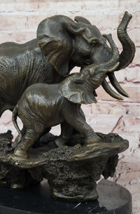 Bronze Elephant and Calf Sculpture on Marble Base by Barye