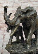 Bronze Elephant and Calf Sculpture on Marble Base by Barye