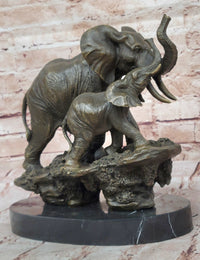 Bronze Elephant and Calf Sculpture on Marble Base by Barye