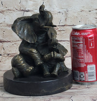 Bronze Sculpture Laughing Mother Elephant With Baby Calf