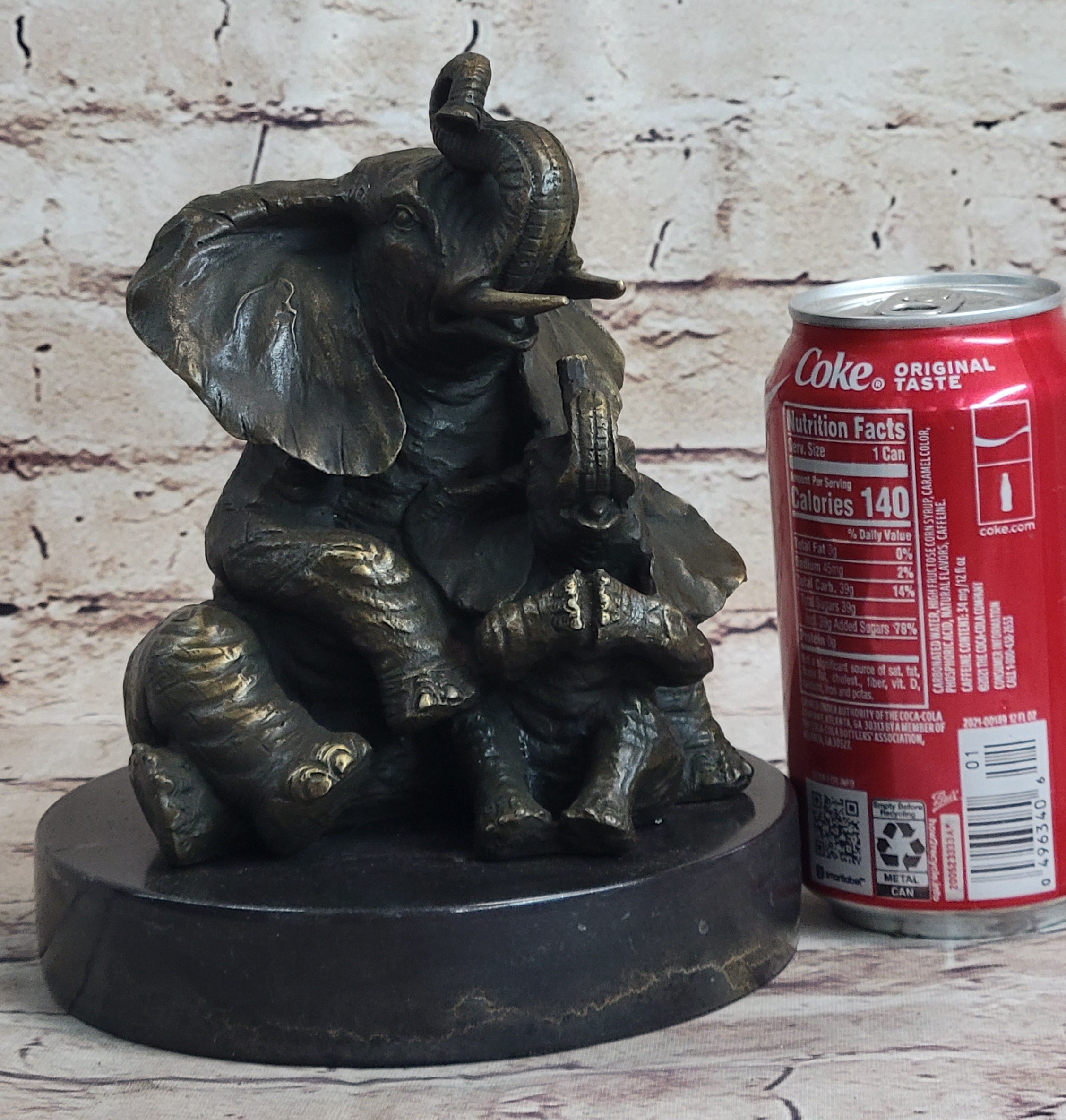 Bronze Sculpture Laughing Mother Elephant With Baby Calf
