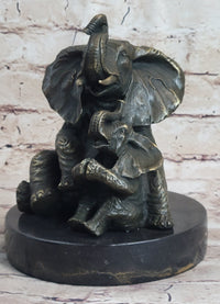 Bronze Sculpture Laughing Mother Elephant With Baby Calf