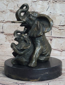 Bronze Sculpture Laughing Mother Elephant With Baby Calf