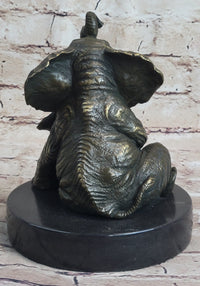 Bronze Sculpture Laughing Mother Elephant With Baby Calf