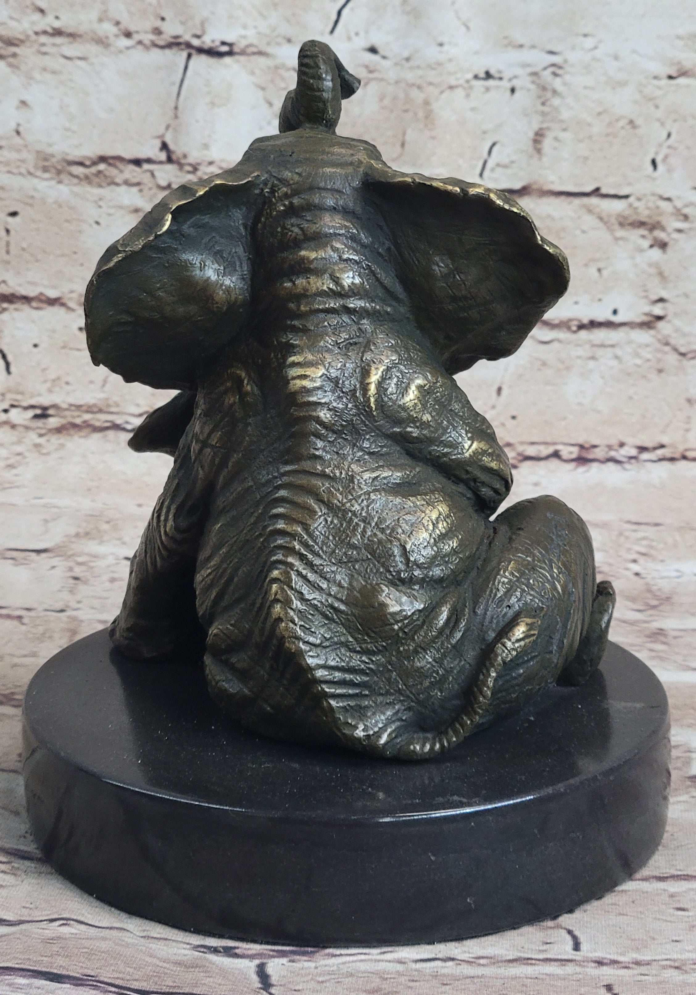 Bronze Sculpture Laughing Mother Elephant With Baby Calf