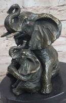 Bronze Sculpture Laughing Mother Elephant With Baby Calf