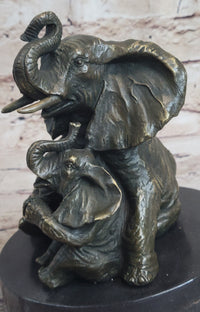 Bronze Sculpture Laughing Mother Elephant With Baby Calf