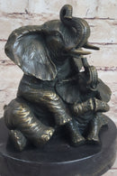 Bronze Sculpture Laughing Mother Elephant With Baby Calf