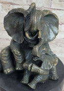 Bronze Sculpture Laughing Mother Elephant With Baby Calf