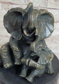 Bronze Sculpture Laughing Mother Elephant With Baby Calf