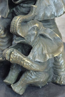 Bronze Sculpture Laughing Mother Elephant With Baby Calf