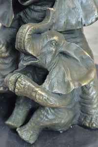 Bronze Sculpture Laughing Mother Elephant With Baby Calf