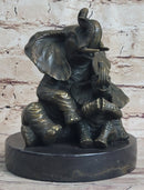 Bronze Sculpture Laughing Mother Elephant With Baby Calf