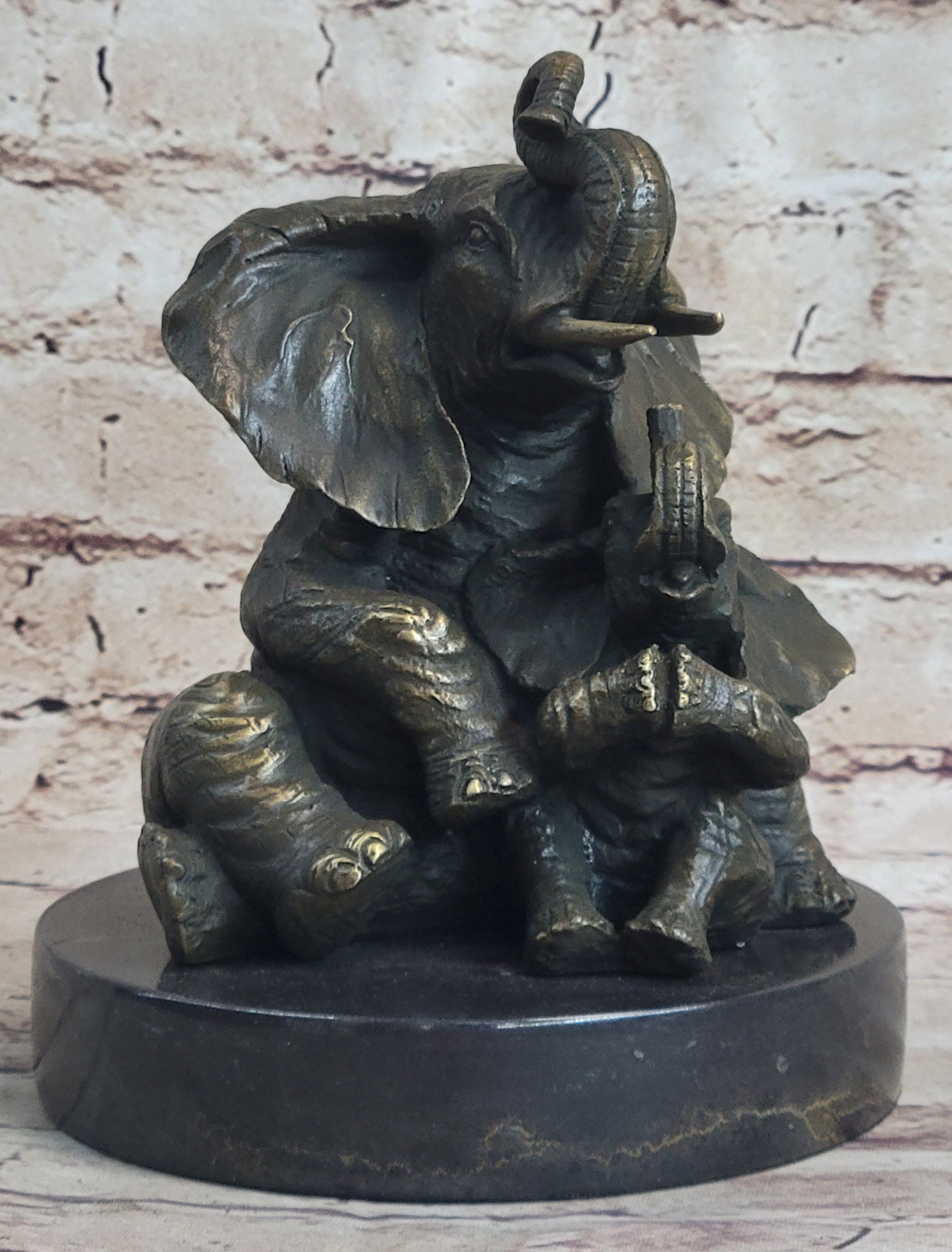 Bronze Sculpture Laughing Mother Elephant With Baby Calf