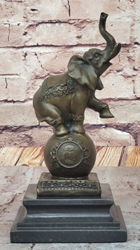 Elephant Balancing on Ball Bronze Sculpture on Marble Base