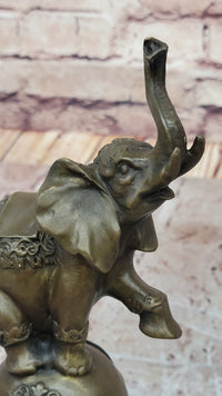 Elephant Balancing on Ball Bronze Sculpture on Marble Base