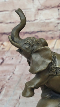 Elephant Balancing on Ball Bronze Sculpture on Marble Base