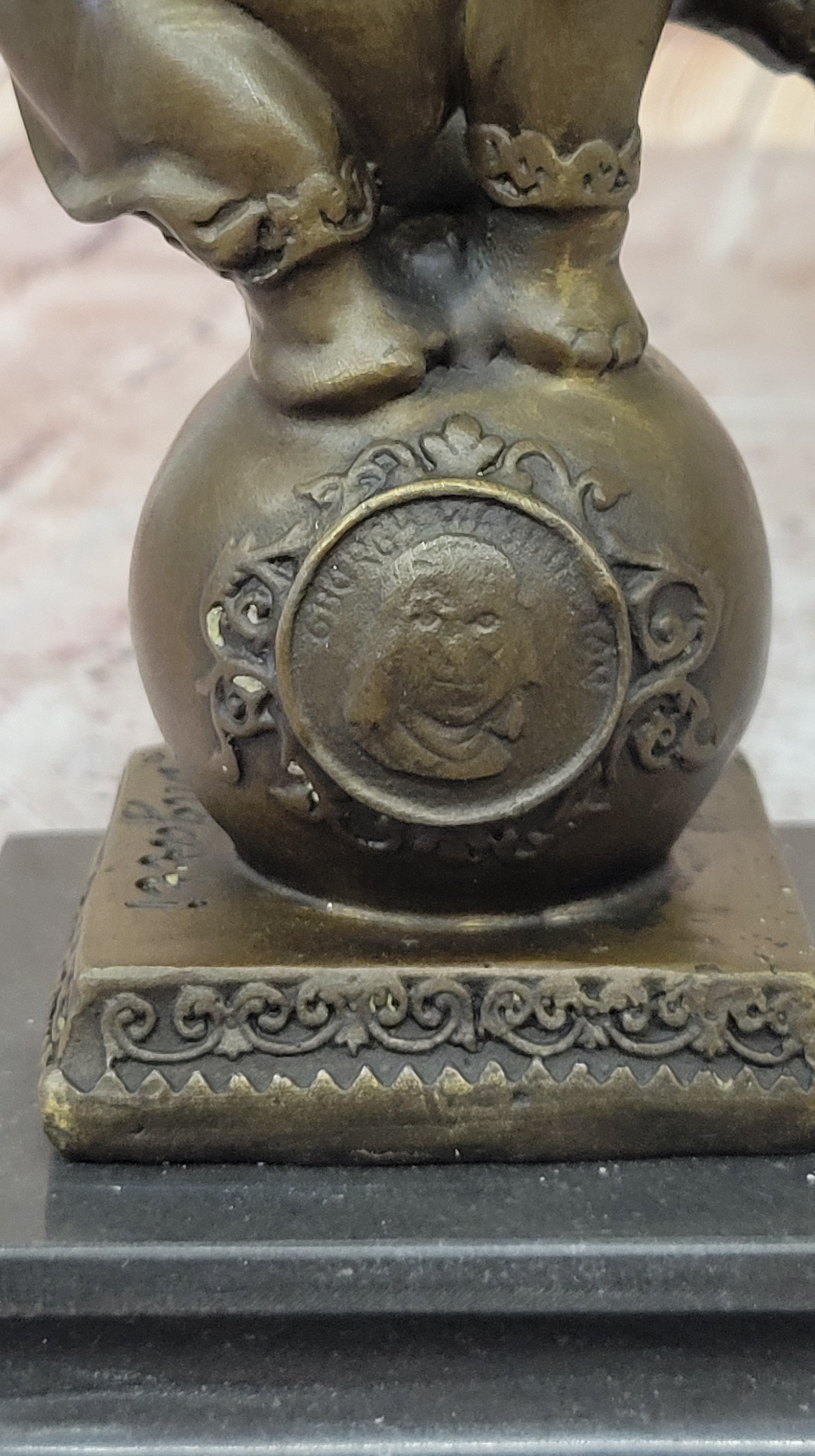 Elephant Balancing on Ball Bronze Sculpture on Marble Base