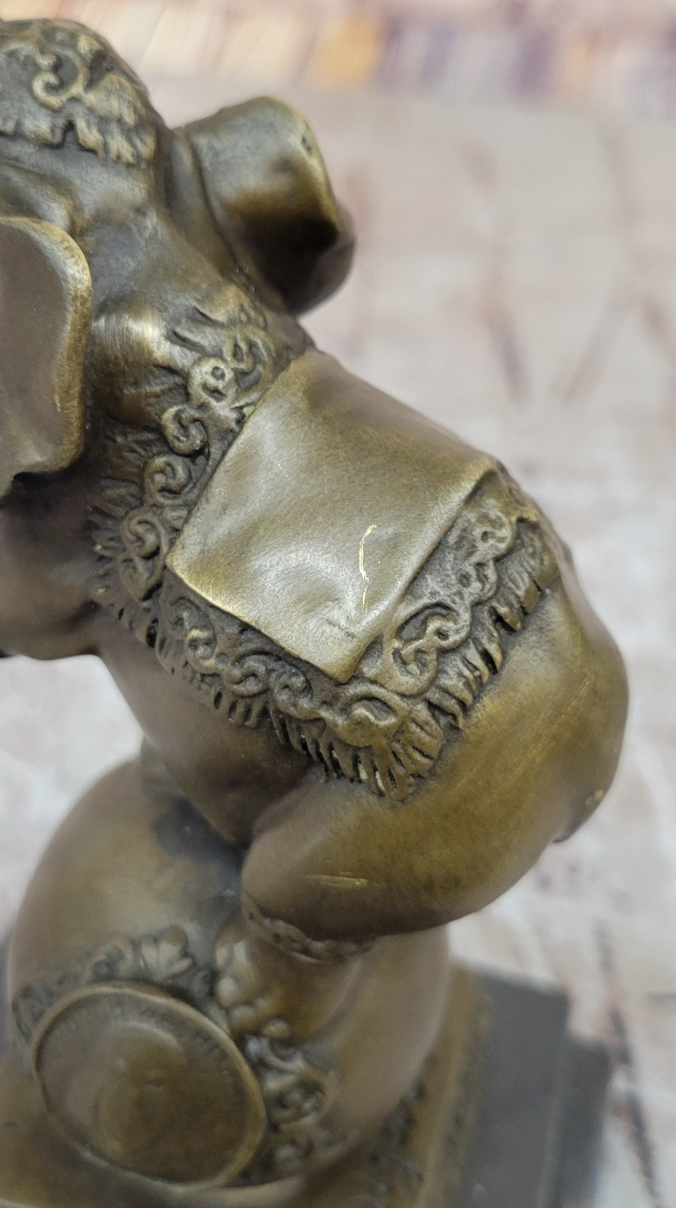 Elephant Balancing on Ball Bronze Sculpture on Marble Base