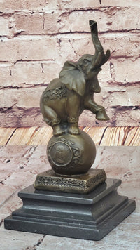 Elephant Balancing on Ball Bronze Sculpture on Marble Base
