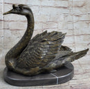 Bronze Metal Swan Bird Sculpture on Marble Base Signed