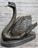 Bronze Metal Swan Bird Sculpture on Marble Base Signed