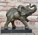 Bronze Elephant Sculpture with Trunk Raised on Marble Base
