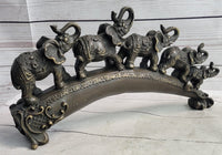 Pride of Elephants on Bridge Bronze Metal Sculpture