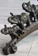 Pride of Elephants on Bridge Bronze Metal Sculpture