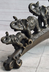 Pride of Elephants on Bridge Bronze Metal Sculpture