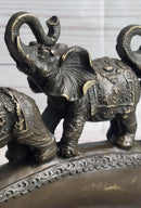 Pride of Elephants on Bridge Bronze Metal Sculpture