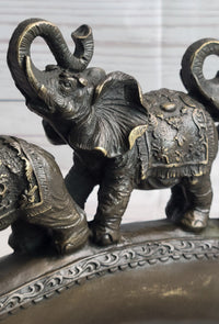 Pride of Elephants on Bridge Bronze Metal Sculpture